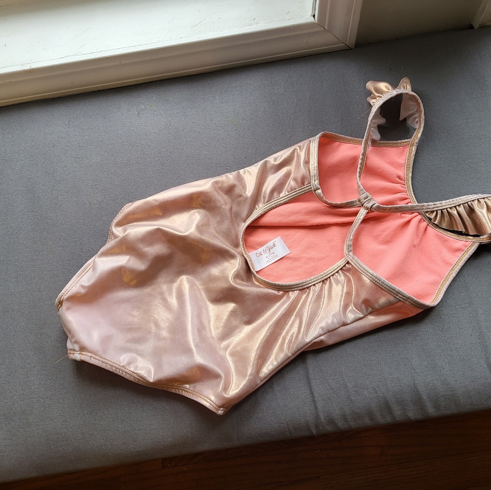 Cat and Jack girls pink ruffled swim suit
